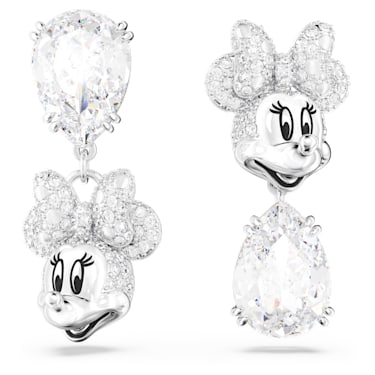 Disney Minnie Mouse 水滴形耳环, 非对称设计, 白色, 镀铑 - Swarovski, 5668779