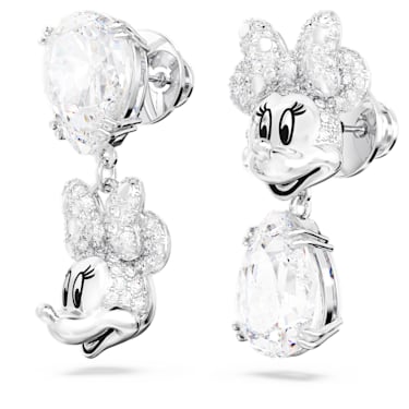 Disney Minnie Mouse 水滴形耳环, 非对称设计, 白色, 镀铑 - Swarovski, 5668779