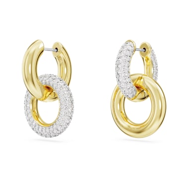 Dextera 大圈耳环, 非对称设计, 环形相扣, 白色, 镀金色调 - Swarovski, 5668818