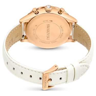 Octea Chrono 腕表, 瑞士制造, 真皮表带, 白色, 玫瑰金色调润饰 - Swarovski, 5671150