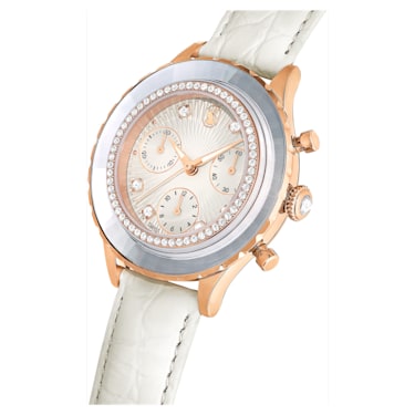 Octea Chrono 腕表, 瑞士制造, 真皮表带, 白色, 玫瑰金色调润饰 - Swarovski, 5671150