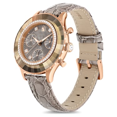 Octea Chrono 腕表, 瑞士制造, 真皮表带, 灰色, 玫瑰金色调润饰 - Swarovski, 5671153