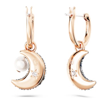 Luna 水滴形耳环, 非对称设计, 月亮, 流光溢彩, 镀玫瑰金色调 - Swarovski, 5671569