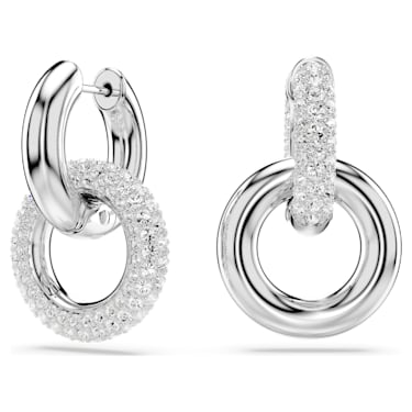 Dextera 大圈耳环, 非对称设计, 环形相扣, 白色, 镀铑 - Swarovski, 5671807