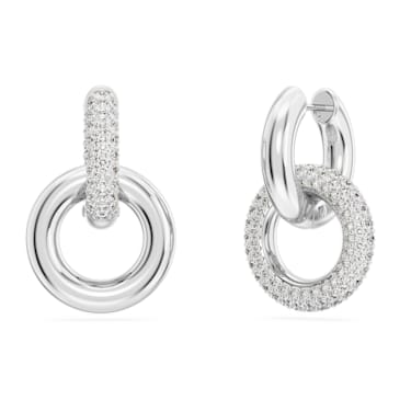 Dextera 大圈耳环, 非对称设计, 环形相扣, 白色, 镀铑 - Swarovski, 5671807