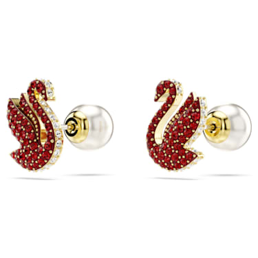 Swarovski Iconic Swan 耳钉, 天鹅, 红色, 镀金色调 - Swarovski, 5677597