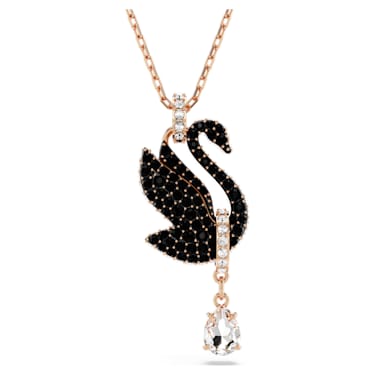 Swarovski Swan 链坠, 天鹅, 黑色, 镀玫瑰金色调 - Swarovski, 5678045