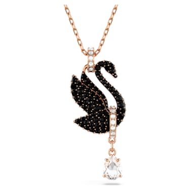 【此沙同款】Swarovski Swan 链坠, 天鹅, 黑色, 镀玫瑰金色调 - Swarovski, 5678045