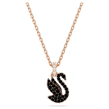 Swarovski Swan 链坠, 天鹅, 小号, 黑色, 镀玫瑰金色调 - Swarovski, 5678046