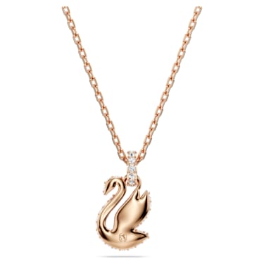 Swarovski Swan 链坠, 天鹅, 小号, 黑色, 镀玫瑰金色调 - Swarovski, 5678046