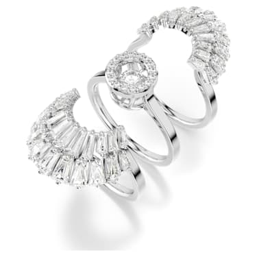 Idyllia 戒指, 套装 (3), 混合切割, 贝壳, 白色, 镀铑 - Swarovski, 5680292
