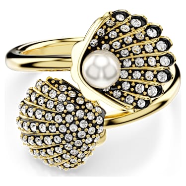 Idyllia 开口戒指, 仿水晶珍珠, 贝壳, 白色, 镀金色调 - Swarovski, 5683951