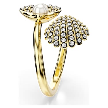 Idyllia 开口戒指, 仿水晶珍珠, 贝壳, 白色, 镀金色调 - Swarovski, 5683951