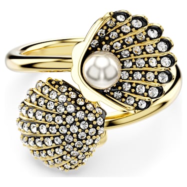 Idyllia 开口戒指, 仿水晶珍珠, 贝壳, 白色, 镀金色调 - Swarovski, 5683953