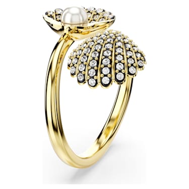 Idyllia 开口戒指, 仿水晶珍珠, 贝壳, 白色, 镀金色调 - Swarovski, 5683953