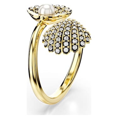 Idyllia 开口戒指, 仿水晶珍珠, 贝壳, 白色, 镀金色调 - Swarovski, 5683954
