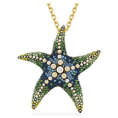 Idyllia 链坠和胸针, 仿水晶珍珠, 海星, 流光溢彩, 镀金色调 - Swarovski, 5684168