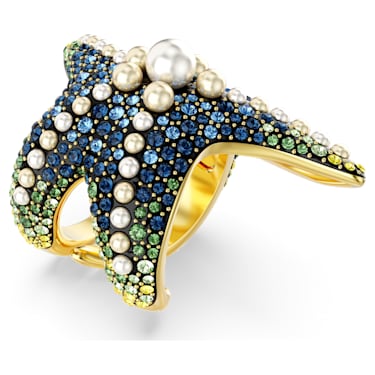Idyllia 个性戒指, 仿水晶珍珠, 海星, 彩色, 镀金色调 - Swarovski, 5686984