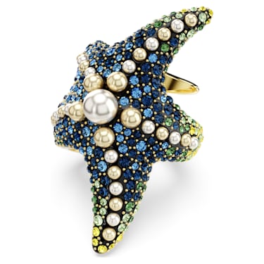 Idyllia 个性戒指, 仿水晶珍珠, 海星, 彩色, 镀金色调 - Swarovski, 5686986