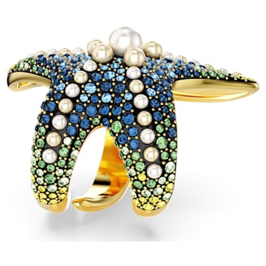 Idyllia 个性戒指, 仿水晶珍珠, 海星, 彩色, 镀金色调 - Swarovski, 5686986