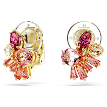 Gema 夹式耳环, 混合切割, 花朵, 粉红色, 镀金色调 - Swarovski, 5688479