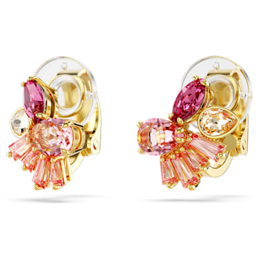 Gema 夹式耳环, 混合切割, 花朵, 粉红色, 镀金色调 - Swarovski, 5688479