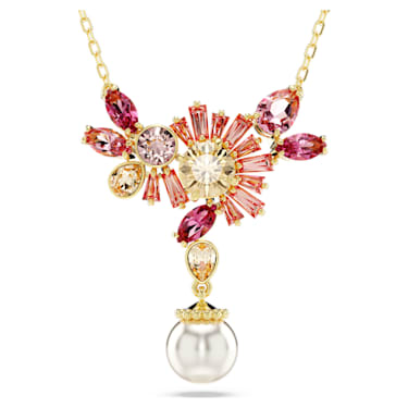 Gema 链坠, 混合切割，仿水晶珍珠, 花朵, 粉红色, 镀金色调 - Swarovski, 5688490
