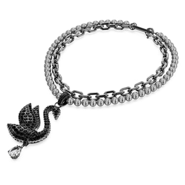 【此沙同款】Swarovski Swan 束颈项链, 天鹅, 黑色, 镀钌 - Swarovski, 5688747
