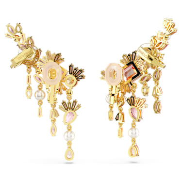 Gema 夹式耳环, 混合切割、垂饰, 花朵, 粉红色, 镀金色调 - Swarovski, 5688774