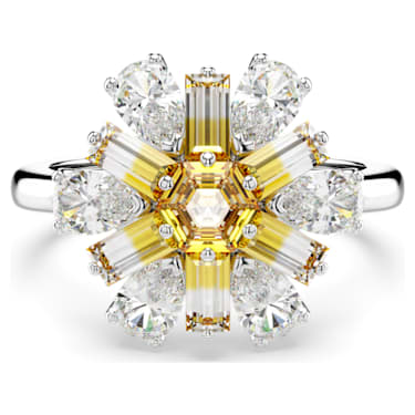 Idyllia 个性戒指, 混合切割, 花朵, 黄色, 镀铑 - Swarovski, 5689087