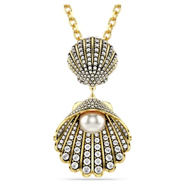 Idyllia 项链, 混合切割, 贝壳, 白色, 镀金色调 - Swarovski, 5689197