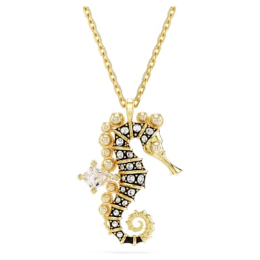Idyllia 链坠, 仿水晶珍珠, 海马, 白色, 镀金色调 - Swarovski, 5690874