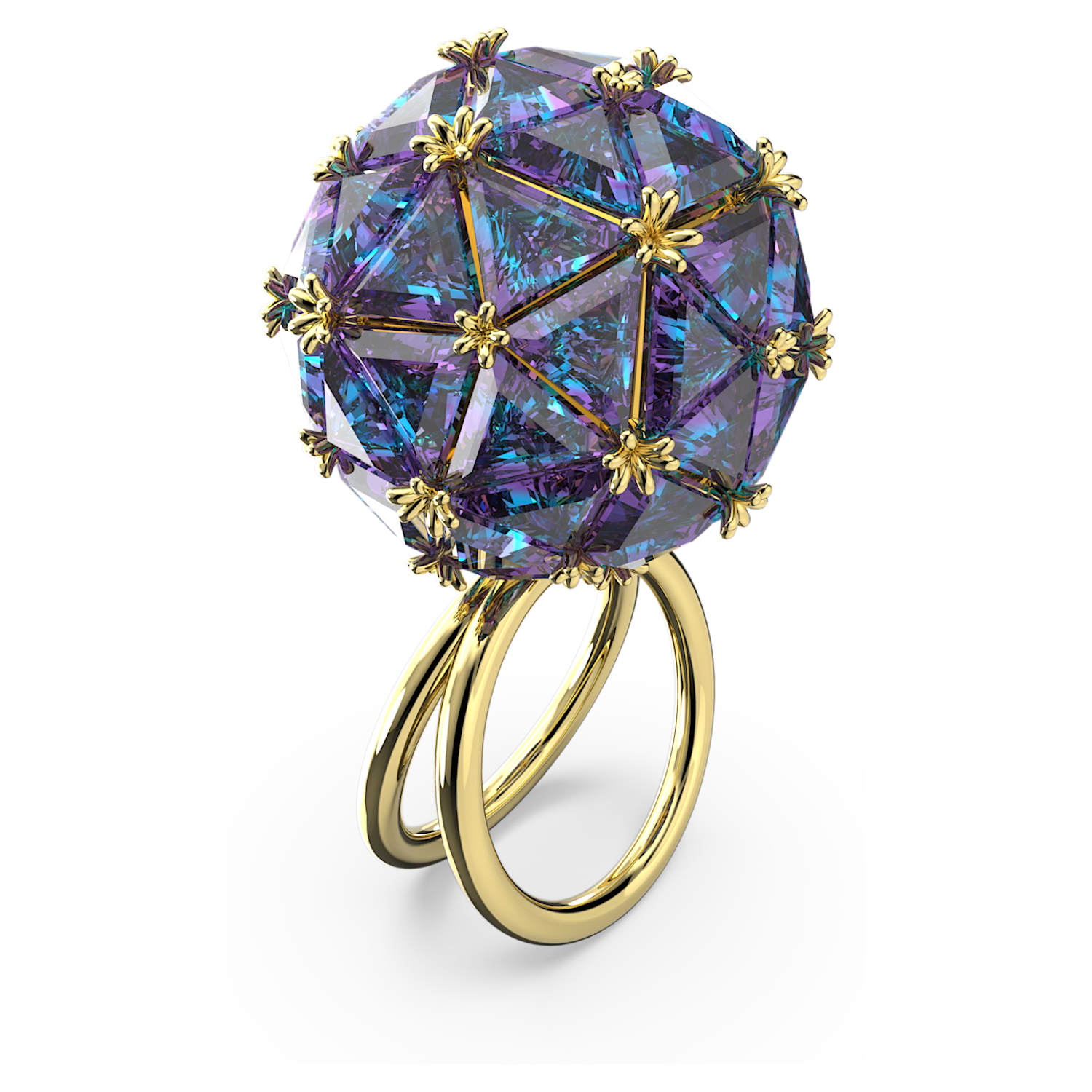 Curiosa cocktail ring, Triangle cut, Blue, Gold-tone plated