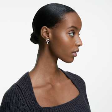 Attract hoop earrings, Round cut, White, Rhodium plated - Swarovski, 5563278