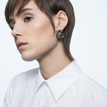 Curiosa hoop earrings, Octagon cut, Green - Swarovski, 5599880