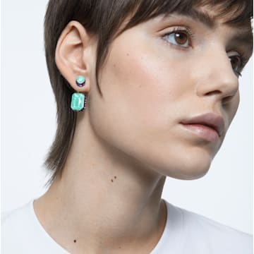 Orbita drop earrings, Asymmetrical design, Octagon cut, Multicolored, Gold-tone plated - Swarovski, 5600519