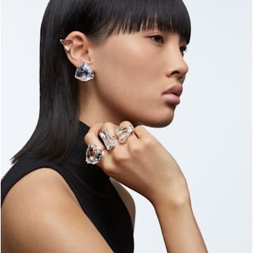 Mesmera clip earring, Single, Triangle cut, White, Rhodium plated - Swarovski, 5600752