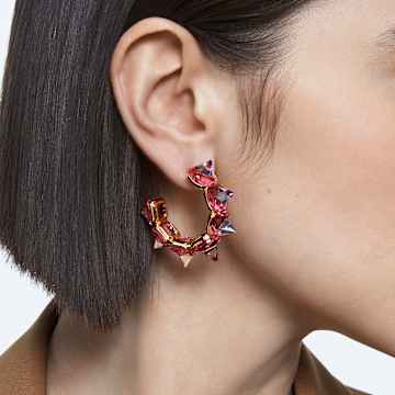 Ortyx 大圈耳环, 金字塔切割, 粉红色, 镀金色调 - Swarovski, 5600895