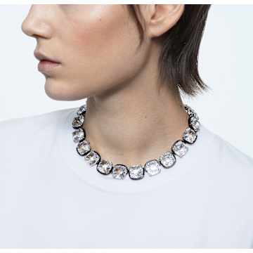 Harmonia 束颈项链, 枕形切割, 白色, 混合金属润饰 - Swarovski, 5600942