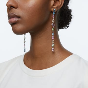 Gema drop earrings, Asymmetrical design, Mixed cuts, Extra long, Multicolored, Rhodium plated - Swarovski, 5600979