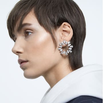 Millenia 大圈耳环, 梨形切割, 白色, 镀铑 - Swarovski, 5601509