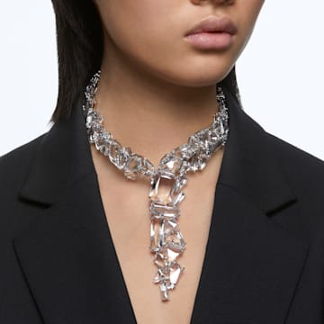 Mesmera Y necklace, Oversized crystals, White, Rhodium plated - Swarovski, 5601526