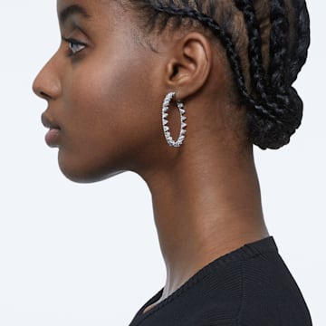 Ortyx hoop earrings, Triangle cut, White, Rhodium plated - Swarovski, 5602230