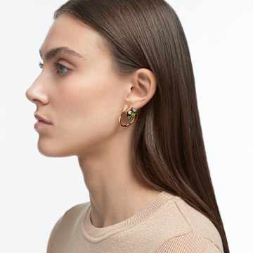 Numina drop earrings, Asymmetrical design, Mixed cuts, Green, Gold-tone plated - Swarovski, 5613541