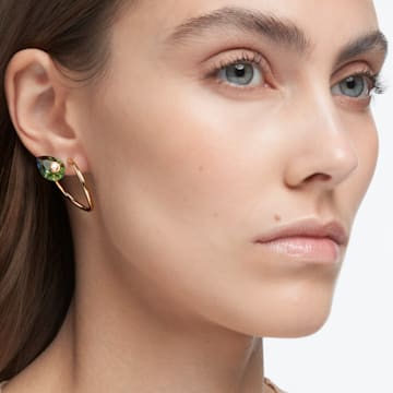 Numina drop earrings, Asymmetrical design, Mixed cuts, Green, Gold-tone plated - Swarovski, 5613541