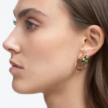 Numina drop earrings, Asymmetrical design, Mixed cuts, Green, Gold-tone plated - Swarovski, 5613541