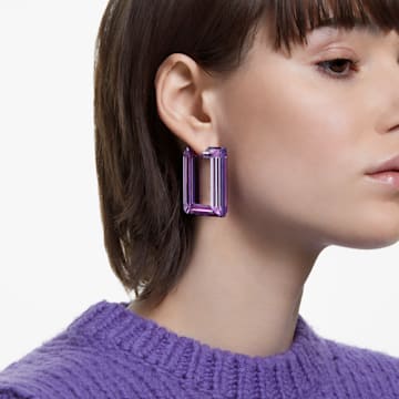 Lucent hoop earrings, Square shape, Purple - Swarovski, 5613550