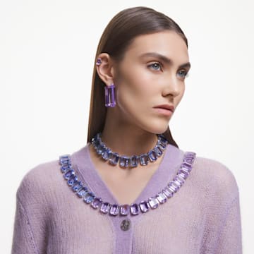 Lucent hoop earrings, Square shape, Purple - Swarovski, 5613550
