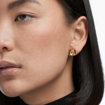 Ortyx stud earrings, Pyramid cut, Yellow, Gold-tone plated - Swarovski, 5613680