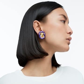 Dulcis clip earrings, Cushion cut, Purple - Swarovski, 5613729